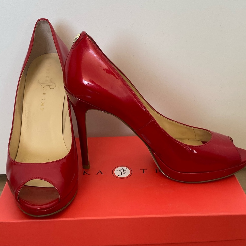 Red Patten Letter Platform Pumps